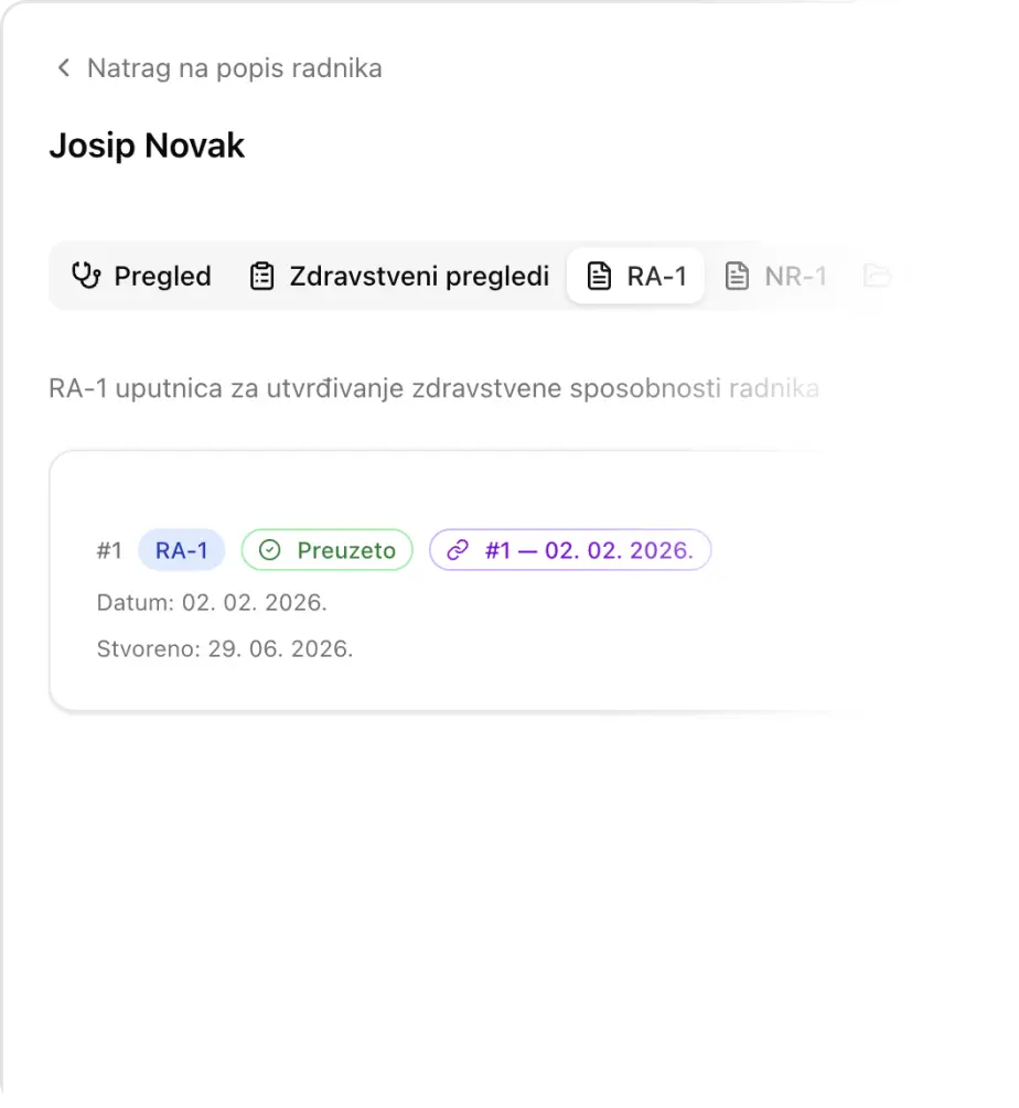 Automatski ispunjena RA-1 uputnica za zdravstveni pregled