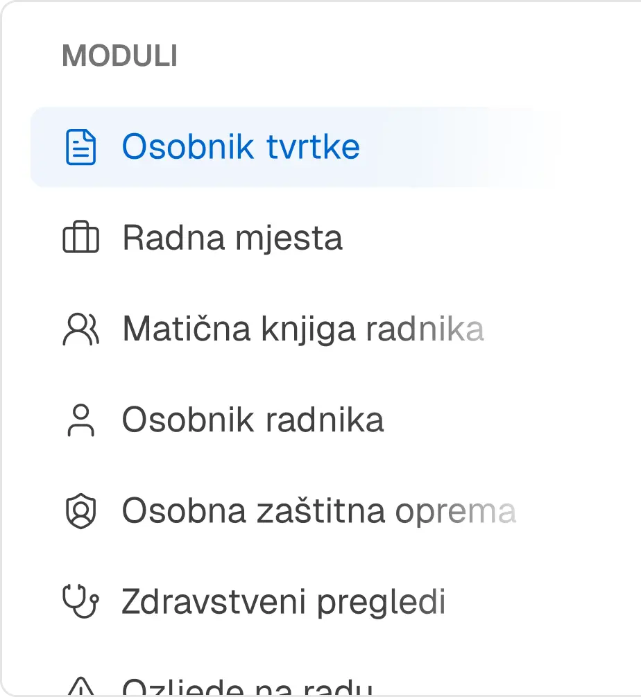 Izbornik modula s evidencijama spremnima za inspekciju
